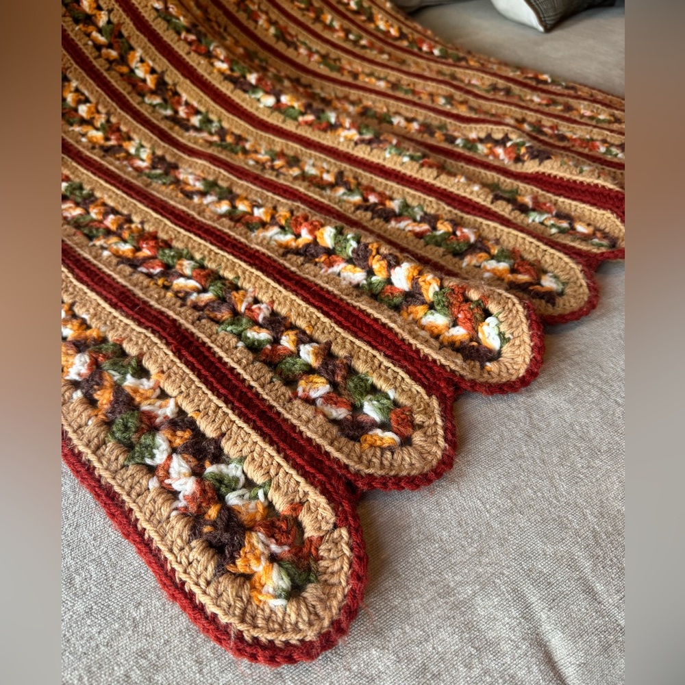Vintage Handmade Crochet Afghan Blanket Scalloped Granny Stripe Throw Boho Retro - Picture 2 of 6